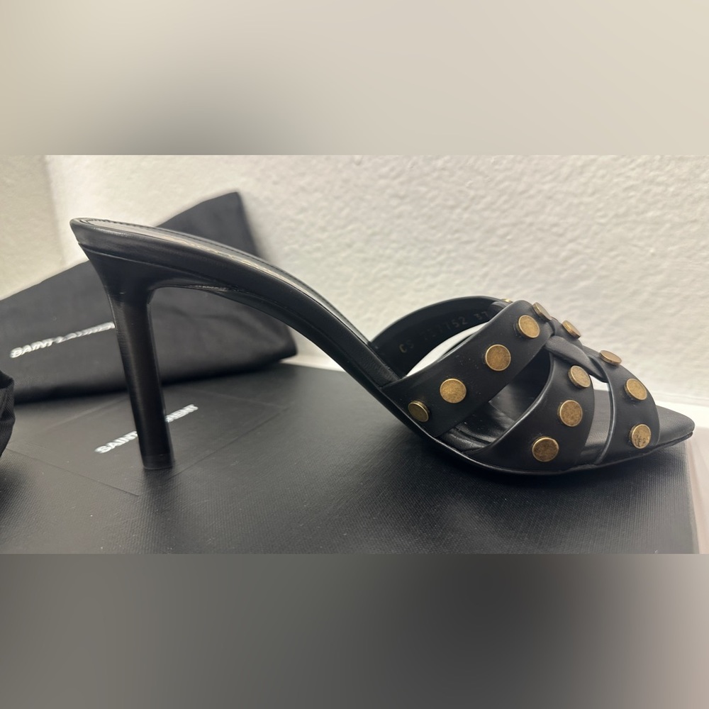 NIB Saint Laurent Tribute 85 Womens Leather Peep-Toe Sandals - Picture 10 of 14